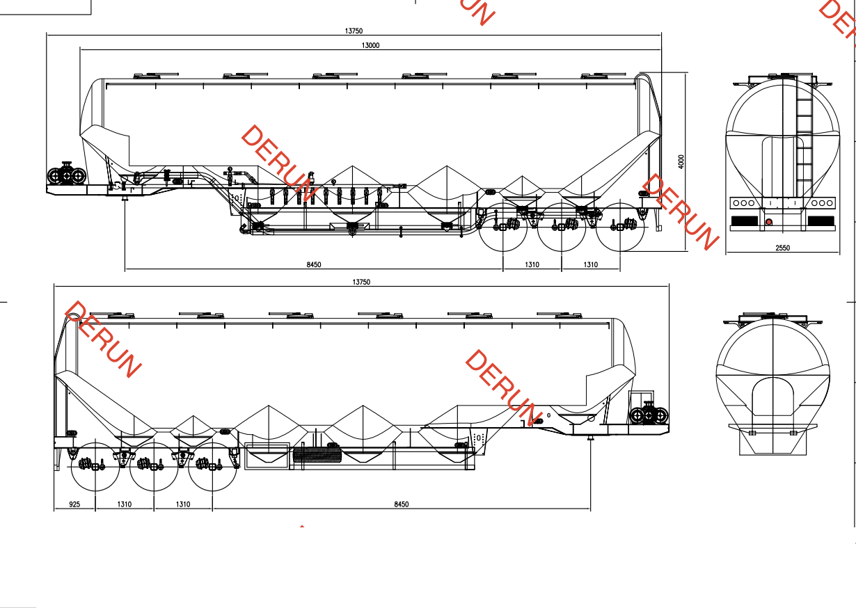 Zeichnung von 56 CBM Zement Tank Semi -Anhänger